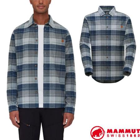 【瑞士 MAMMUT 長毛象】男 Trovat 100%有機棉柔軟透氣格紋長袖襯衫/1015-01350 鋼鐵灰/海洋藍✿30E010